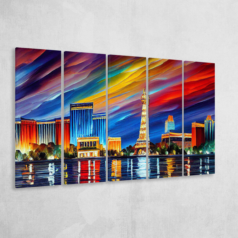 Las Vegas Nevada Skyline Las Vegas Painting Wall Art, 5 Pieces B, Multi Panel Canvas Prints Wall Art Decor