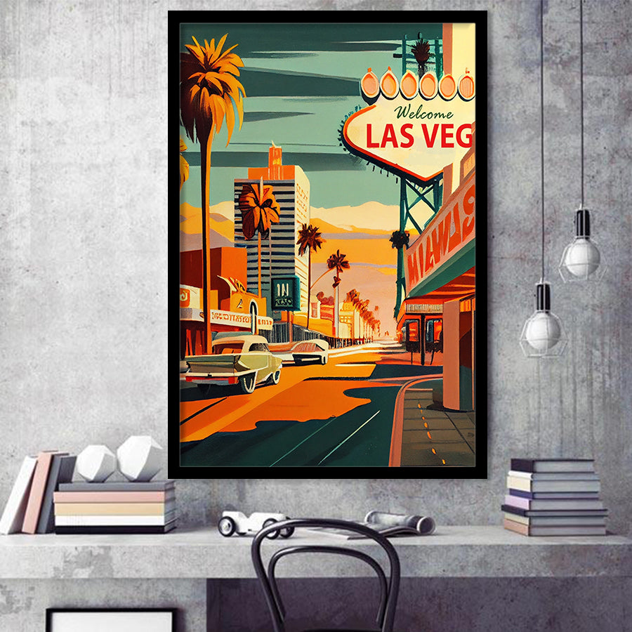 Las Vegas Strip 1960s Retro Art Print, City Art Print, Framed Art Print Wall Art Home Decor, Framed Picture