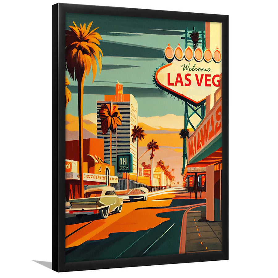 Las Vegas Strip 1960s Retro Art Print, City Art Print, Framed Art Print Wall Art Home Decor, Framed Picture