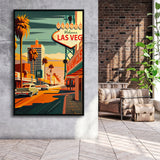 Las Vegas Strip 1960s Retro Art Print, Large Canvas, Framed Canvas Print Wall Art Home Decor, Floating Frame