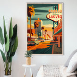 Las Vegas Strip 1960s Retro Art Print, Large Canvas, Framed Canvas Print Wall Art Home Decor, Floating Frame