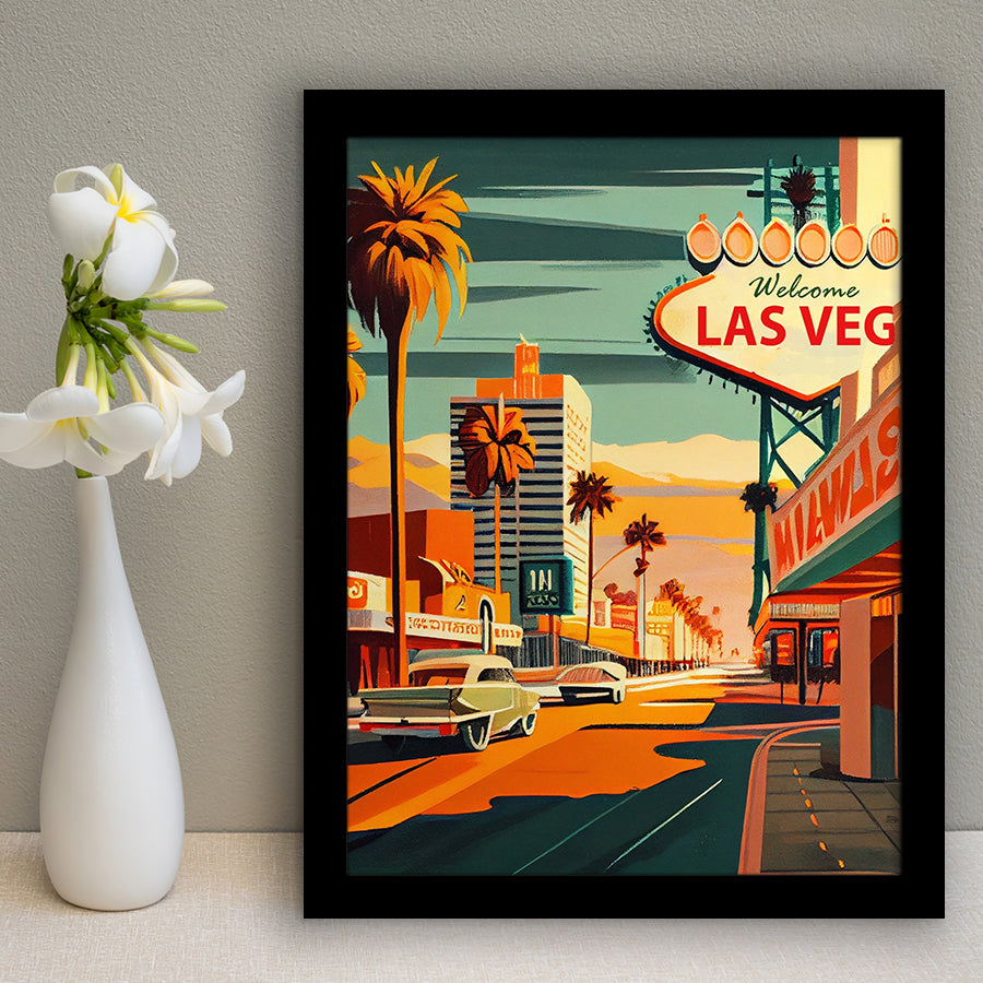 Las Vegas Strip 1960s Retro Art Print, City Art Print, Framed Art Print Wall Art Home Decor, Framed Picture