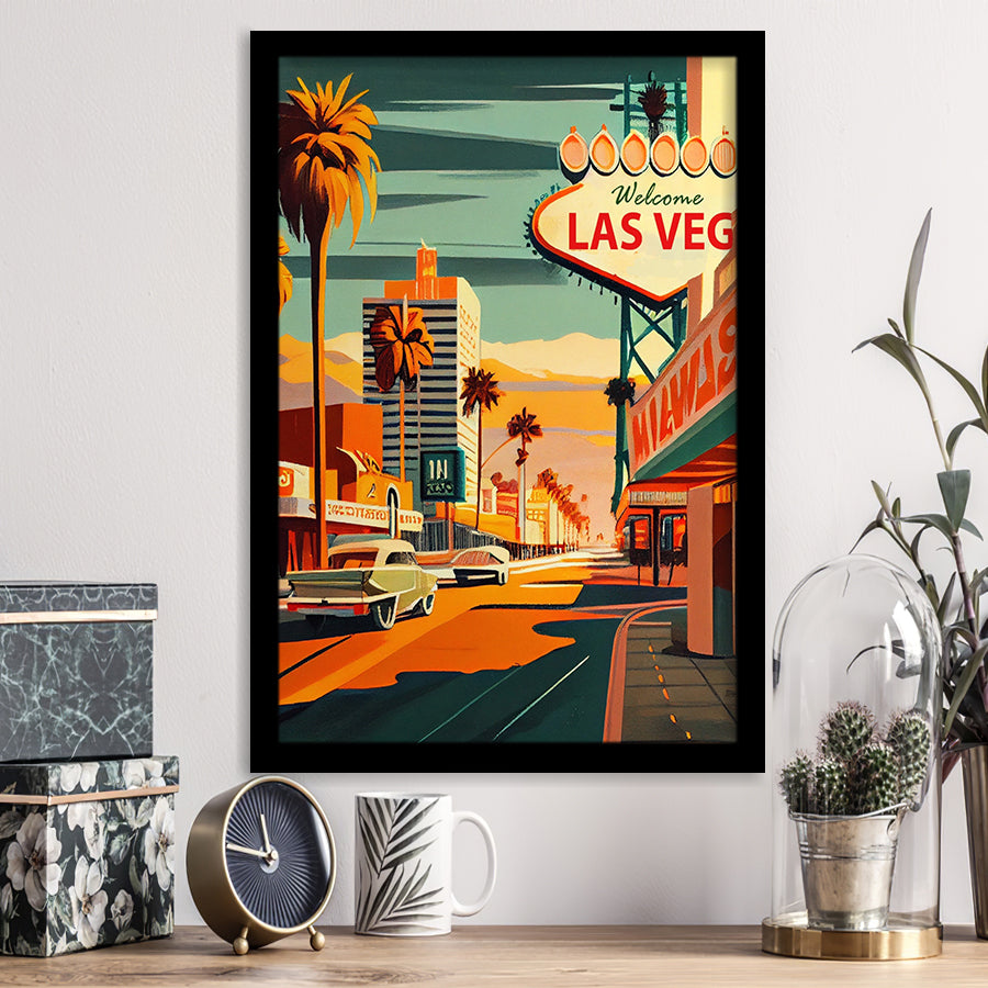 Las Vegas Strip 1960s Retro Art Print, City Art Print, Framed Art Print Wall Art Home Decor, Framed Picture