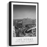 Las Vegas, Usa Black And White Art Framed Canvas Prints Wall Art Home Decor, Floating Frame