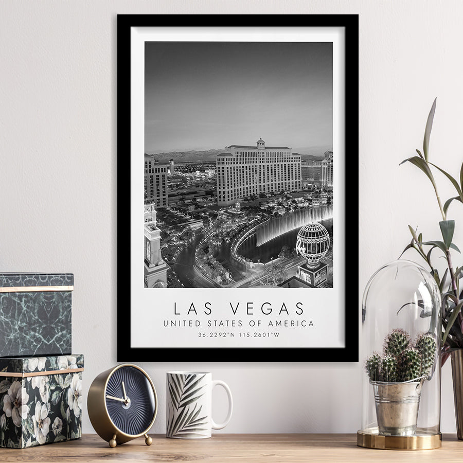 Las Vegas, Usa Black And White Art Framed Art Prints Wall Art Decor, Framed Picture