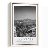 Las Vegas, Usa Black And White Art Framed Canvas Prints Wall Art Home Decor, Floating Frame