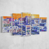 Las Vegas Watercolor Las Vegas Nevada, 5 Pieces, Multi Panel Canvas Prints Wall Art Decor