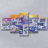 Las Vegas Watercolor Las Vegas Nevada, 5 Pieces, Multi Panel Canvas Prints Wall Art Decor