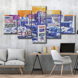 Las Vegas Watercolor Las Vegas Nevada, 5 Pieces, Multi Panel Canvas Prints Wall Art Decor