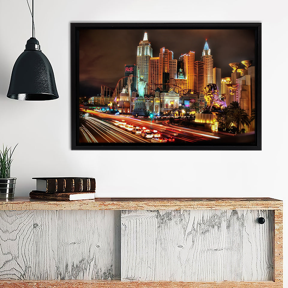 Las Vegas City Night Skyscrapers Lights Usa Framed Canvas Wall Art - Framed Prints, Prints for Sale, Canvas Painting