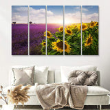 Lavender and sunflowers fields  Provence 5 Pieces Canvas Prints Wall Art - Painting Canvas, Multi Panels, Wall Decor