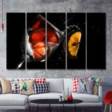Lemon Drinks Glass Water Splash 5 Pieces B Canvas Prints Wall Art - Painting Canvas, Multi Panels,5 Panel, Wall Decor