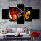 Lemon Drinks Glass Water Splash  5 Pieces Canvas Prints Wall Art - Painting Canvas, Multi Panels, 5 Panel, Wall Decor