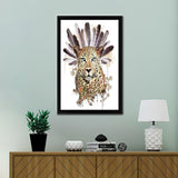Leopard And Feathers Watercolor Art Framed Canvas Wall Art - Canvas Prints,Framed Art, Prints for Sale, Canvas Painting