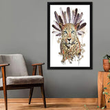 Leopard And Feathers Watercolor Art Framed Canvas Wall Art - Canvas Prints,Framed Art, Prints for Sale, Canvas Painting