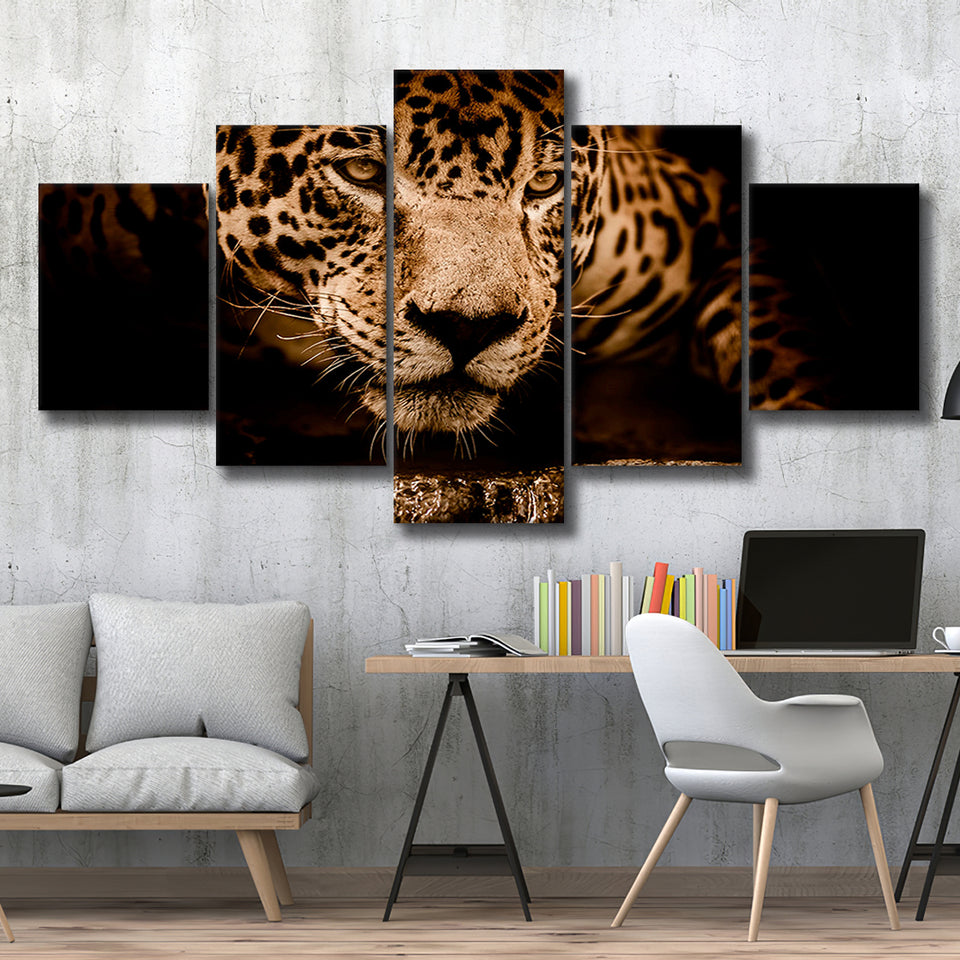 Leopard Safari Animal 5 Piece Canvas Prints Wall Art Decor, Multi Panels, Mixed Canvas