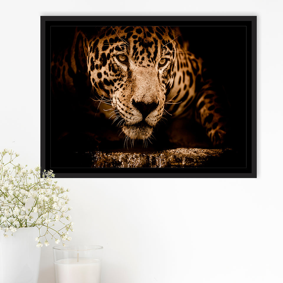 Leopard Safari Animal Framed Canvas Prints Wall Art Decor, Framed Picture, Floating Frame