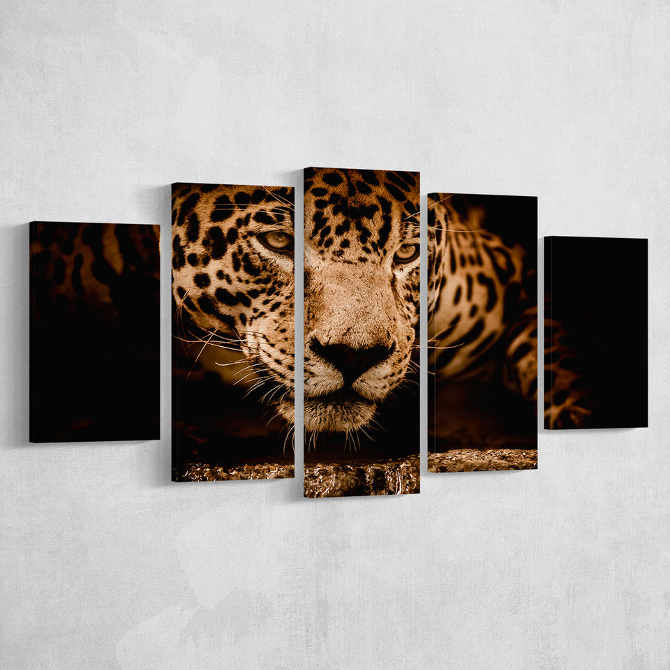 Leopard Safari Animal 5 Piece Canvas Prints Wall Art Decor, Multi Panels, Mixed Canvas