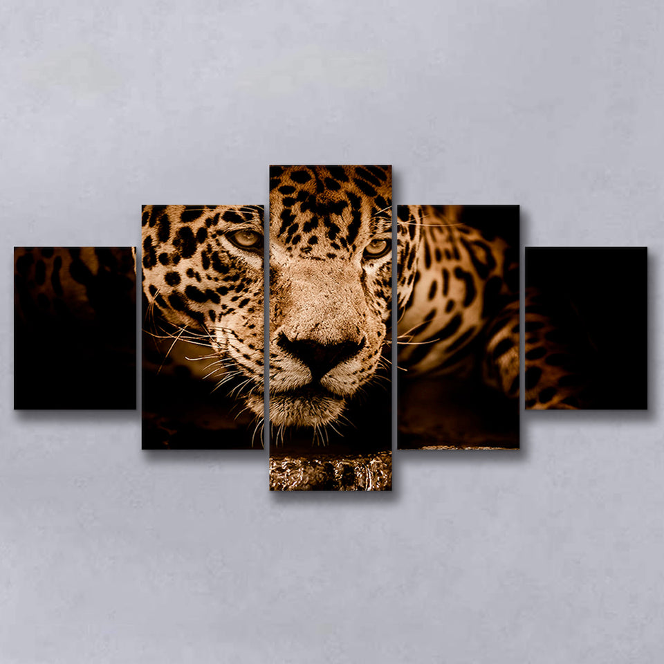 Leopard Safari Animal 5 Piece Canvas Prints Wall Art Decor, Multi Panels, Mixed Canvas