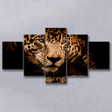 Leopard Safari Animal 5 Piece Canvas Prints Wall Art Decor, Multi Panels, Mixed Canvas