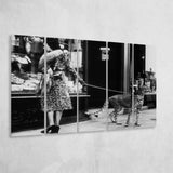 Leopard On A Leash Black And White Print, Cheetah Larger Canvas Art, 5 Piece Canvas Prints Wall Art Decor