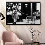 Leopard On A Leash Black And White Print, Cheetah Framed Canvas Prints Wall Art Home Decor,Floating Frame