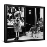 Leopard On A Leash Black And White Print, Cheetah Framed Art Prints, Wall Art,Home Decor,Framed Picture