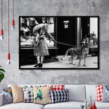 Leopard On A Leash Black And White Print, Cheetah Framed Art Prints, Wall Art,Home Decor,Framed Picture