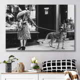 Leopard On A Leash Black And White Print, Cheetah Canvas Prints Wall Art Home Decor