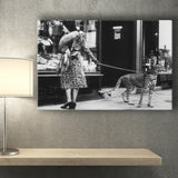 Leopard On A Leash Black And White Print, Cheetah Canvas Prints Wall Art Home Decor