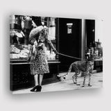 Leopard On A Leash Black And White Print, Cheetah Canvas Prints Wall Art Home Decor
