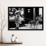 Leopard On A Leash Black And White Print, Cheetah Framed Canvas Prints Wall Art Home Decor,Floating Frame