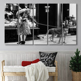 Leopard On A Leash Black And White Print, Cheetah Larger Canvas Art, 5 Piece Canvas Prints Wall Art Decor