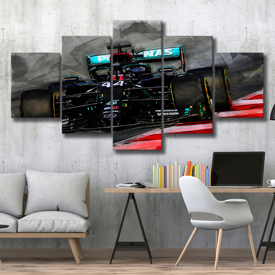 Lewis Hamilton All Black Formula 1 5 Pieces Canvas Prints Wall Art Decor - Painting Canvas, Mixed Canvas, Multi Panels