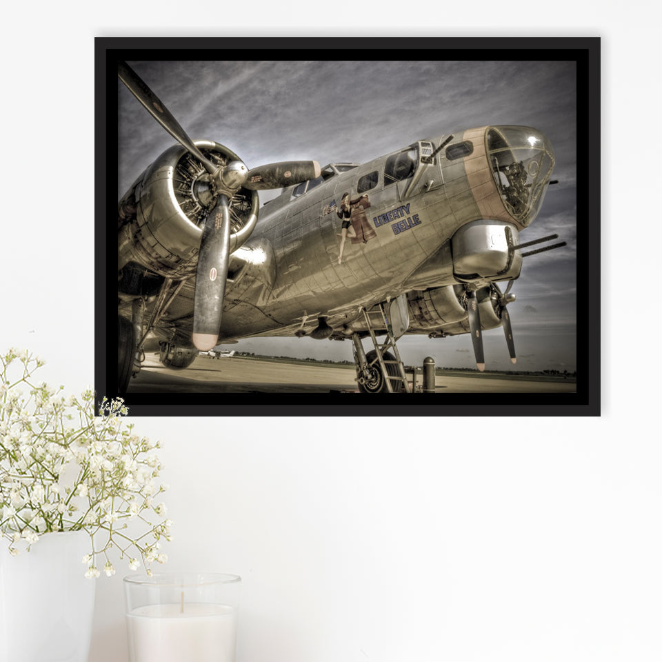 Liberty Bella War Airplane Framed Canvas Prints Wall Art Decor - Painting Canvas, Black Framed Picture