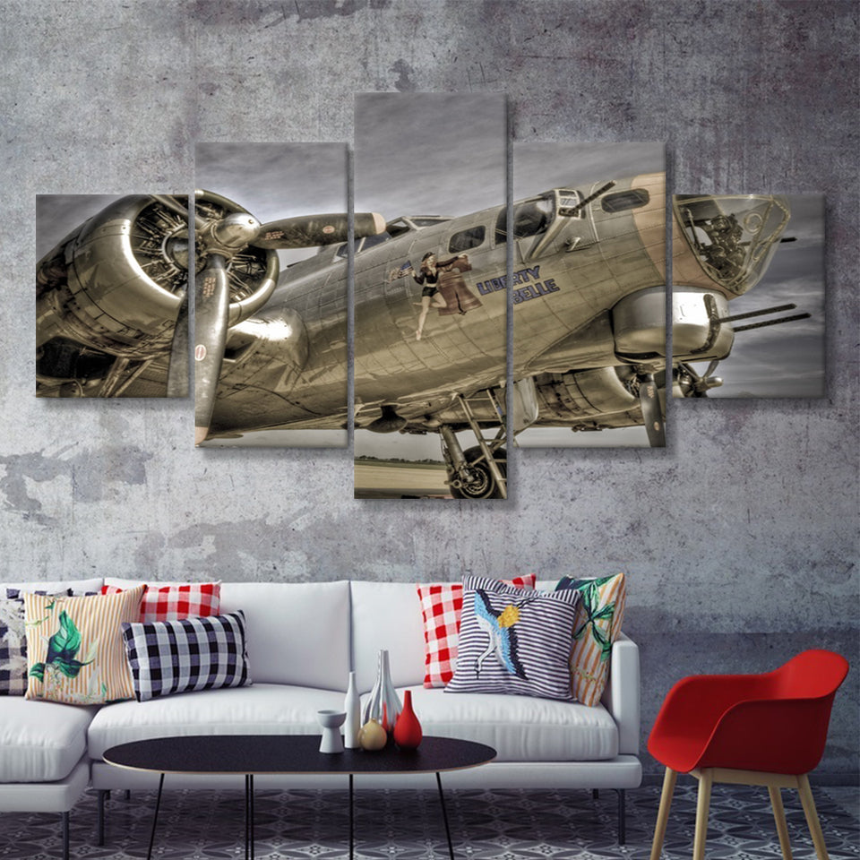 Liberty Bella War Airplane 5 Piece Canvas Prints Wall Art Decor - Painting Canvas, Multi Panels