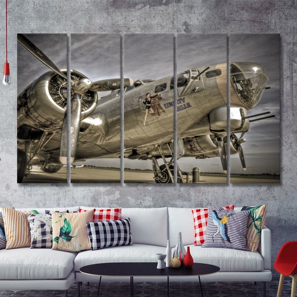 Liberty Bella War Airplane 5 Piece B Canvas Prints Wall Art Decor - Painting Canvas, Multi Panels
