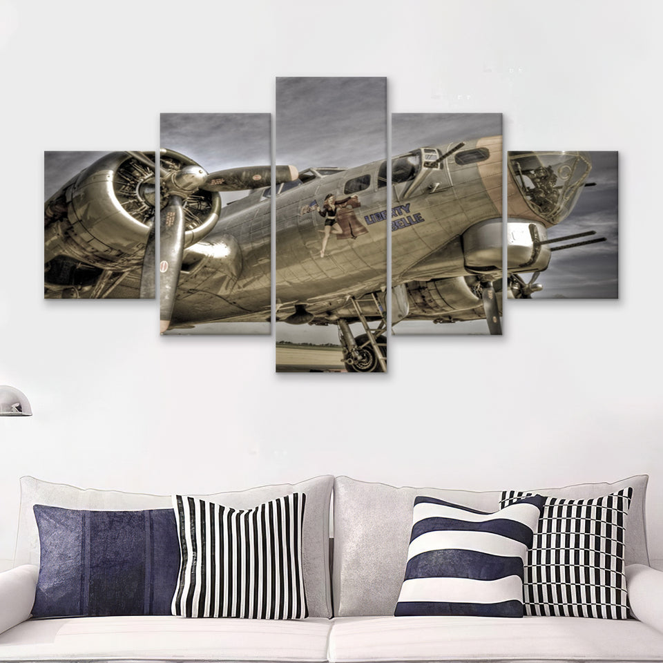 Liberty Bella War Airplane 5 Piece Canvas Prints Wall Art Decor - Painting Canvas, Multi Panels