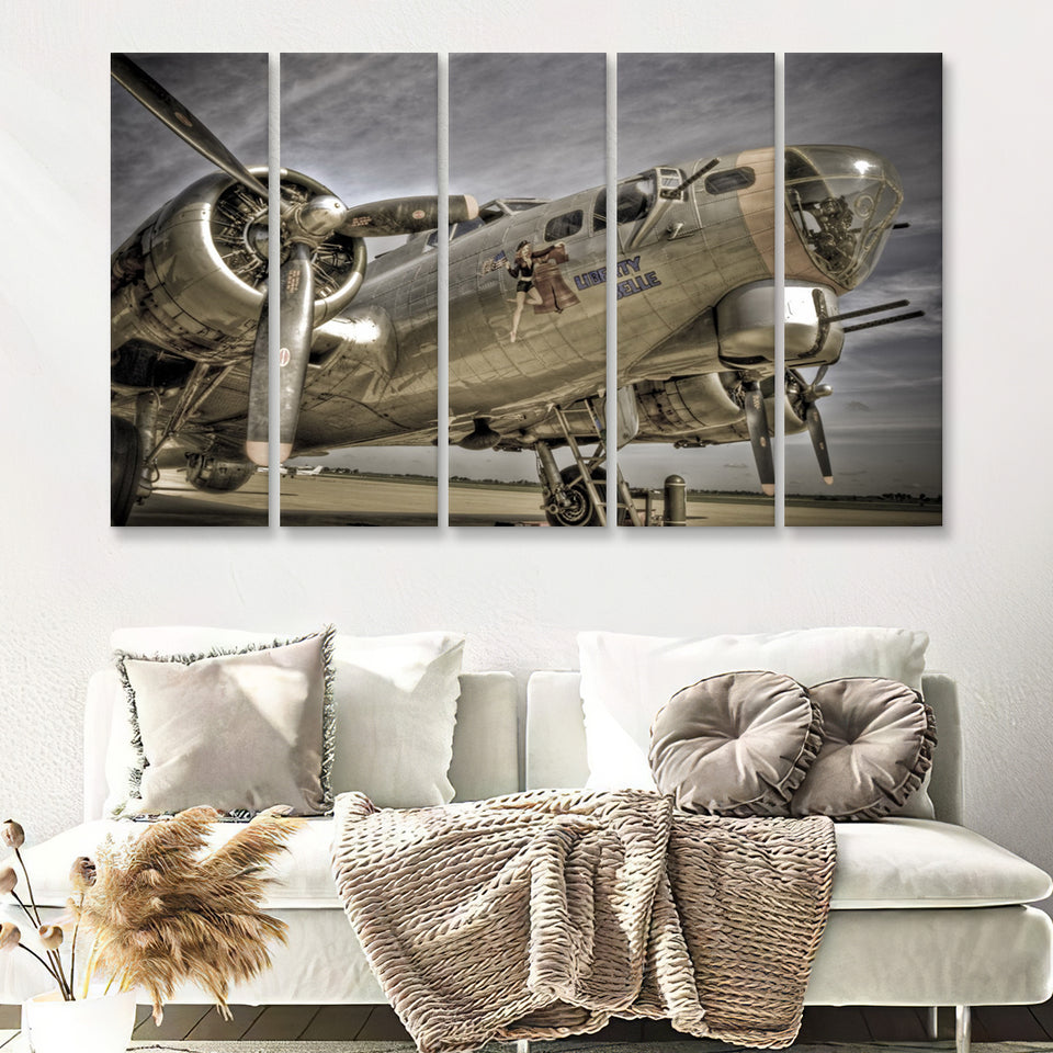 Liberty Bella War Airplane 5 Piece B Canvas Prints Wall Art Decor - Painting Canvas, Multi Panels
