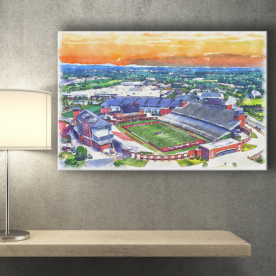 Liberty Flames Williams Stadium Watercolor, Sport Art Prints Fan Gift, Canvas Prints Wall Art Decor