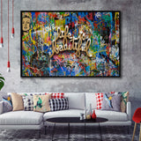 Life Is Beautiful Grafiti Art V2 Banksy Style, Framed Canvas Prints Wall Art Home Decor,Floating Frame, Ready to Hang