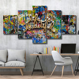 Life Is Beautiful Grafiti Art V2 Banksy Style, Multi Panels, 5 Pieces, Canvas Prints Wall Art Home Decor