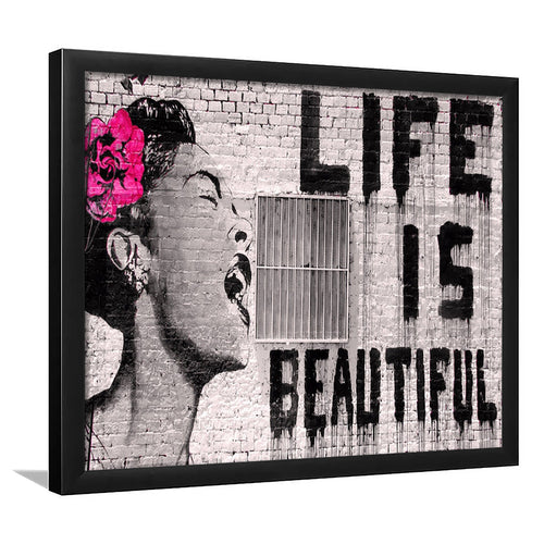 Life Is Beautiful Canvas Banksy Style Framed Art Prints Wall Decor, Framed Picture, Large Art Prints