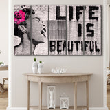 Life Is Beautiful Canvas Banksy Style, 5 Panel B Canvas Prints Wall Art, Extra Large Canvas Decor