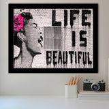 Life Is Beautiful Canvas Banksy Style Framed Art Prints Wall Decor, Framed Picture, Large Art Prints
