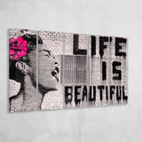 Life Is Beautiful Canvas Banksy Style, 5 Panel B Canvas Prints Wall Art, Extra Large Canvas Decor