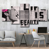 Life Is Beautiful Canvas Banksy Style, 5 Panel Canvas Prints Wall Art,Mixed Canvas, Large Canvas