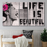 Life Is Beautiful Canvas Banksy Style, 5 Panel B Canvas Prints Wall Art, Extra Large Canvas Decor