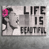 Life Is Beautiful Canvas Banksy Style Canvas Prints Wall Art, Home Living Room Decor, Large Canvas