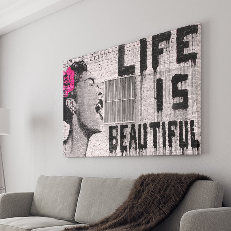 Life Is Beautiful Canvas Banksy Style Canvas Prints Wall Art, Home Living Room Decor, Large Canvas